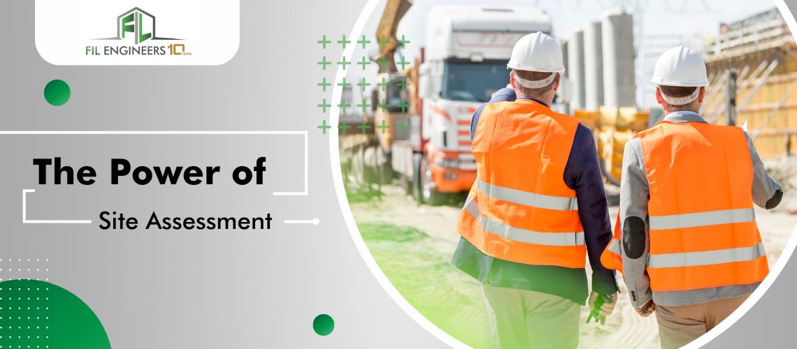 An image of two men in hi-vis carrying out a site assessment at a building site